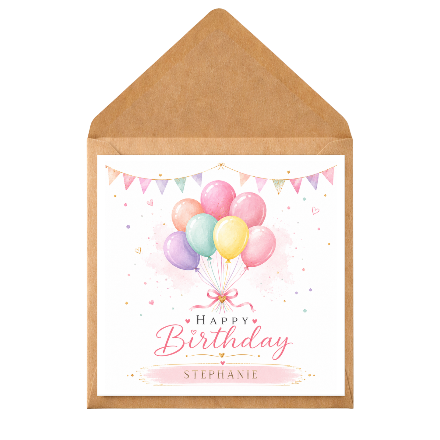 Personalised Birthday Card for Her, Watercolour Balloons Birthday Card, Custom Name Card, Daughter Sister Friend Wife