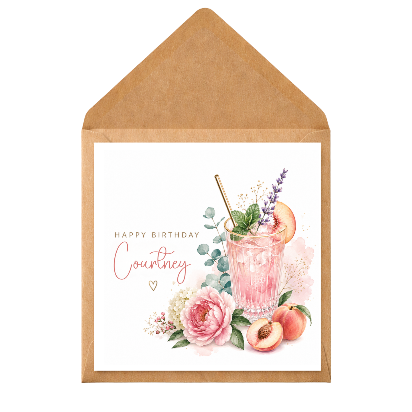 Personalised Peach Cocktail Birthday Card | Custom Name Birthday Card for Her | Gin Cocktail Card | Female Birthday Card