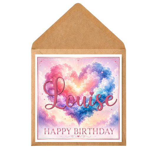 Personalised Birthday Card  – Custom Name Heart Cloud Artwork – Custom Birthday Card – Any Name – Printed Message Inside Option