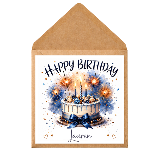 Personalised Birthday Card Any Age & Name | Sparkler Cake Birthday Card | Custom Birthday Card for Her Him Friend