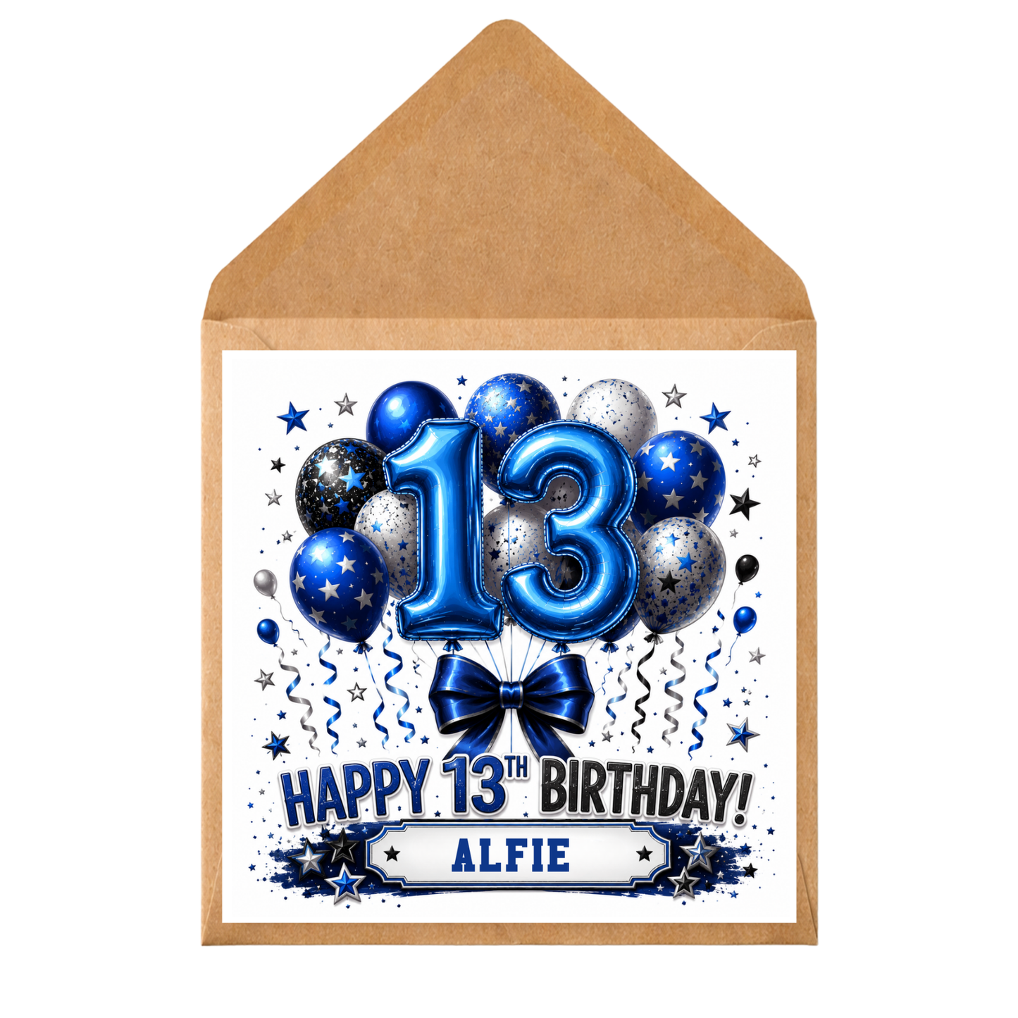 Personalised 13th Birthday Card for Boys | Blue Balloon 13 Card | Custom Name Birthday Card | Teenage Boy Birthday Card | Age 13 Card