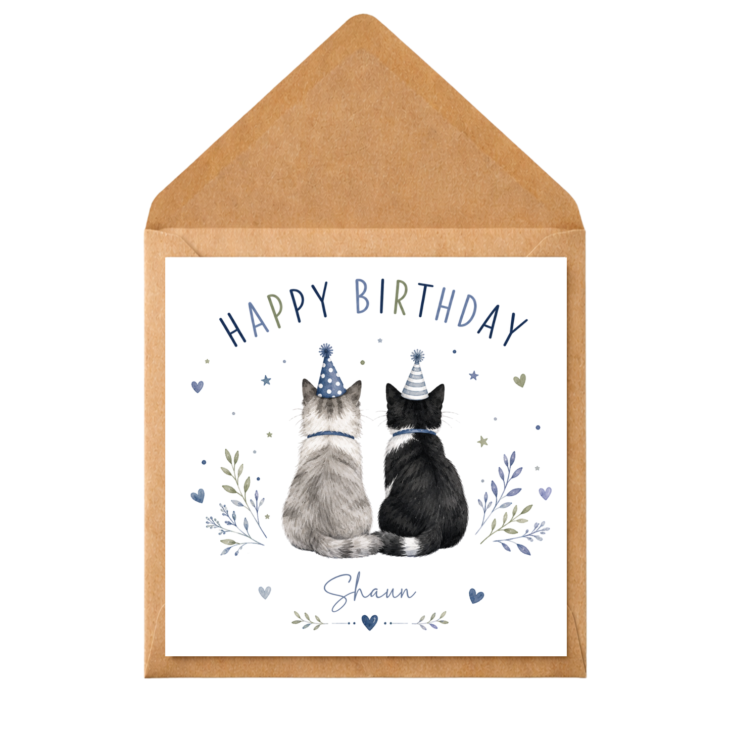 Personalised Cat Birthday Card | Custom Name Birthday Card | Cat Lover Birthday Card | Cute Watercolour Cats Card | Pet Owner Birthday Card