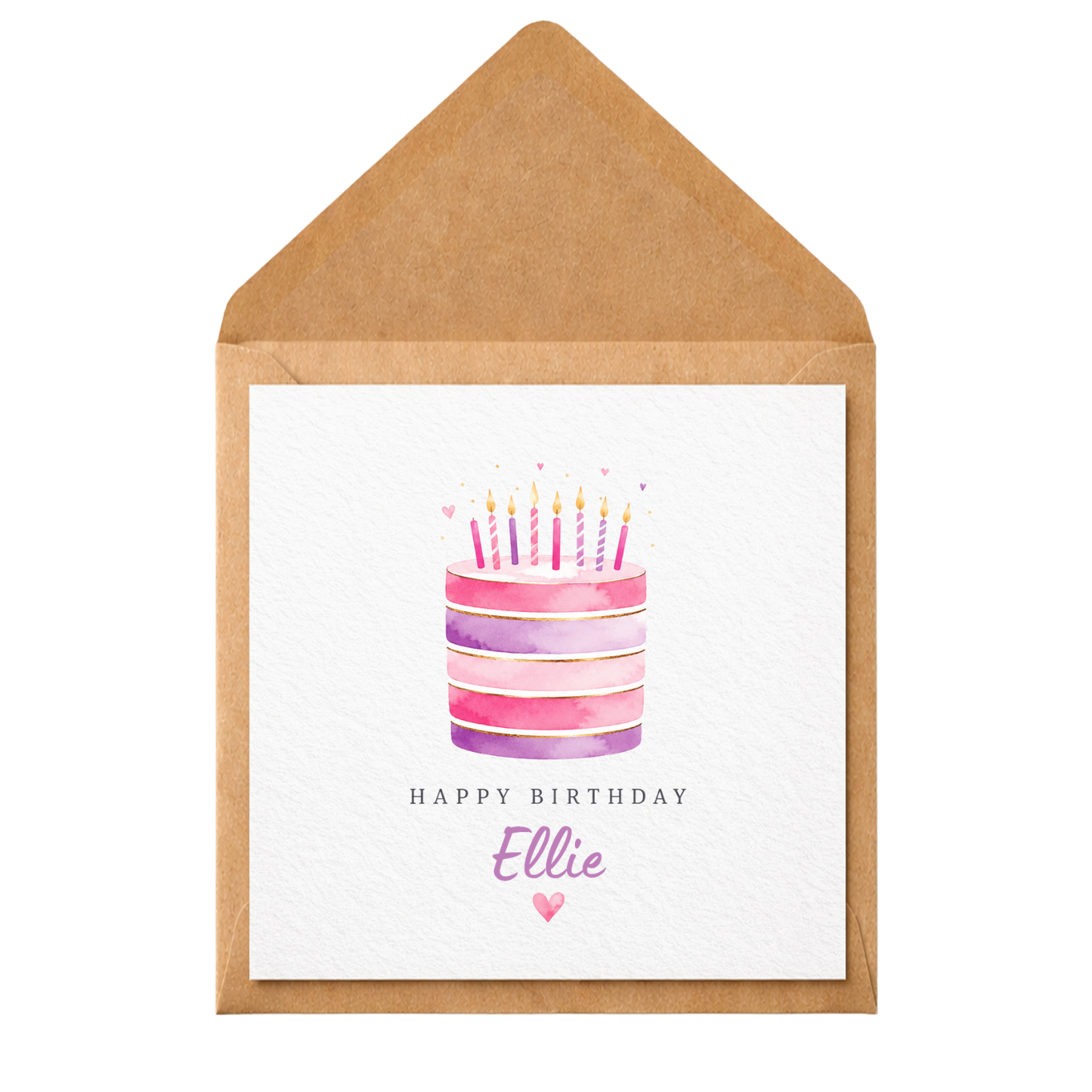 Personalised Birthday Card for Her | Watercolour Birthday Cake Card | Custom Name Birthday Card | Daughter Sister Friend