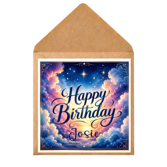 Personalised Birthday Card – Any Name or Relation – Printed Message Option – Celestial Clouds Birthday Card – Custom Birthday Greetings – Unique Birthday Card