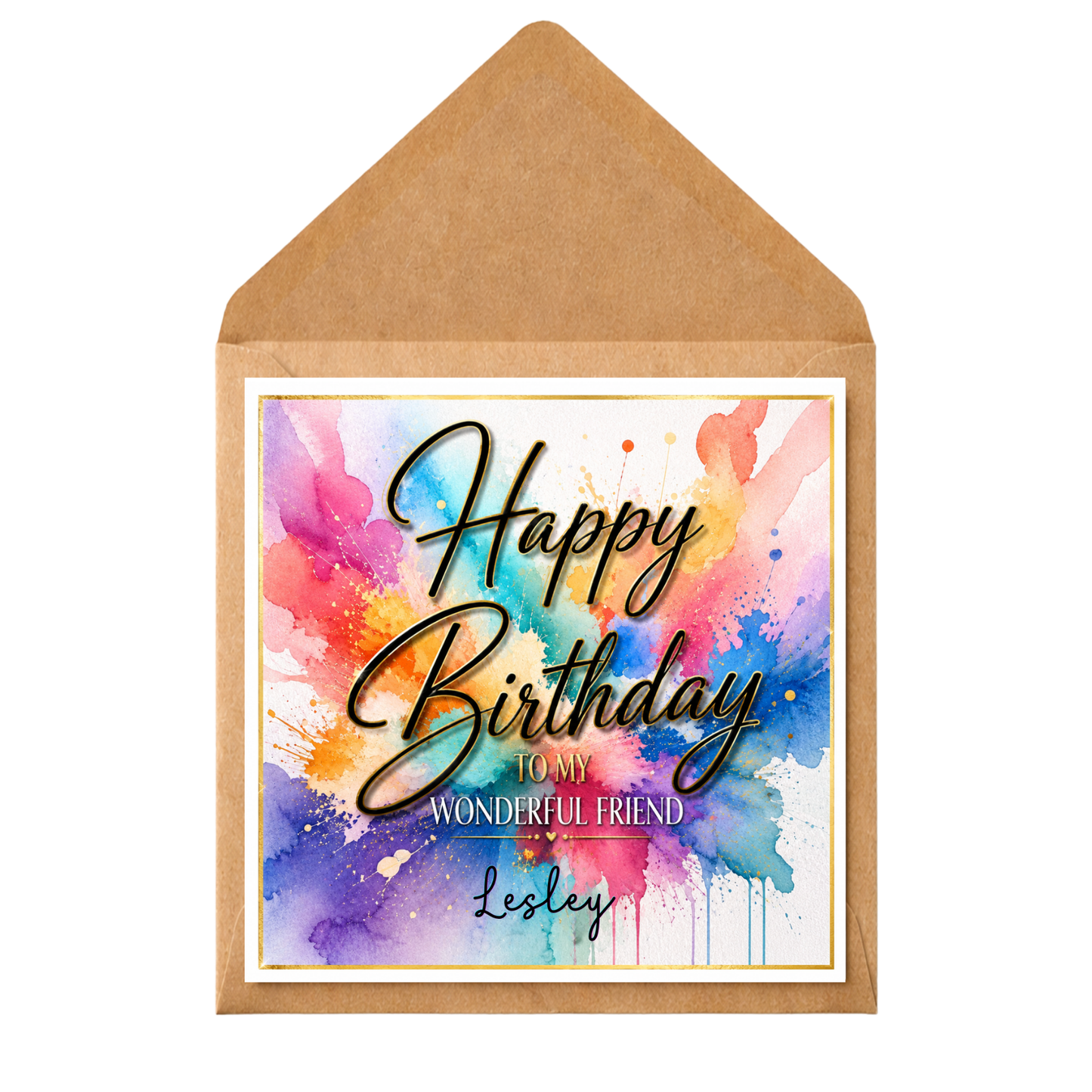 Personalised Watercolour Birthday Card – Custom Name & Relation, Colourful Birthday Card for Friend, Mum, Sister, Daughter, Wife, Best Friend – Printed Message Option