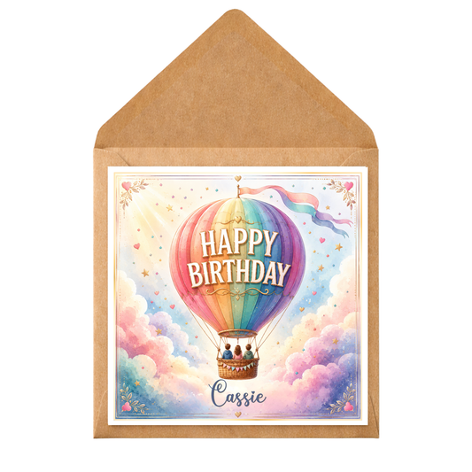 Personalised Hot Air Balloon Birthday Card | Custom Name Birthday Card | Colourful Balloon Greeting Card | Birthday Card for Her, Him, Child or Adult