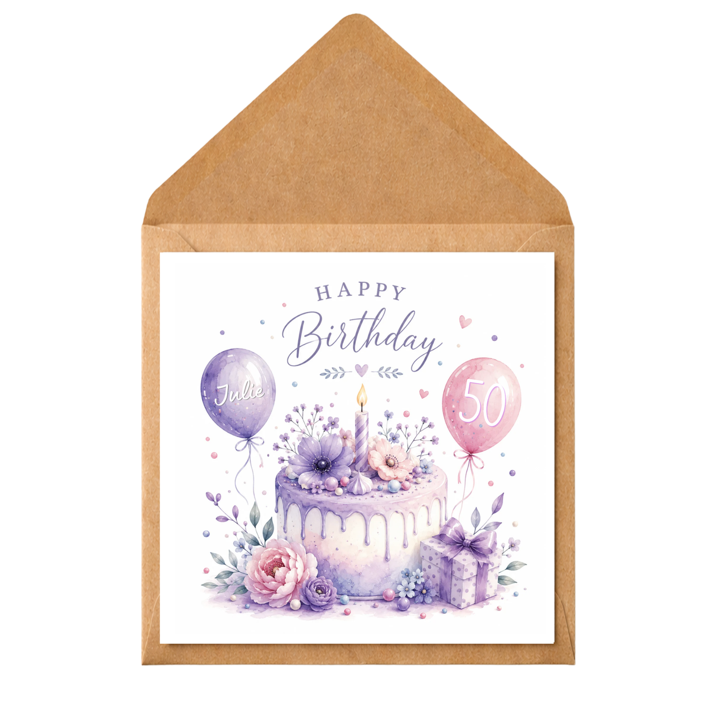 Personalised Birthday Card Any Age | Watercolour Birthday Cake Card | Custom Name Birthday Card | Milestone Birthday Card for Her | Floral Birthday Card
