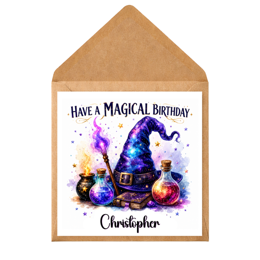Personalised Magical Birthday Card | Wizard Theme Card | Fantasy Potion Card | Add Any Name/Relation | Kids Birthday | Boys Girls Card