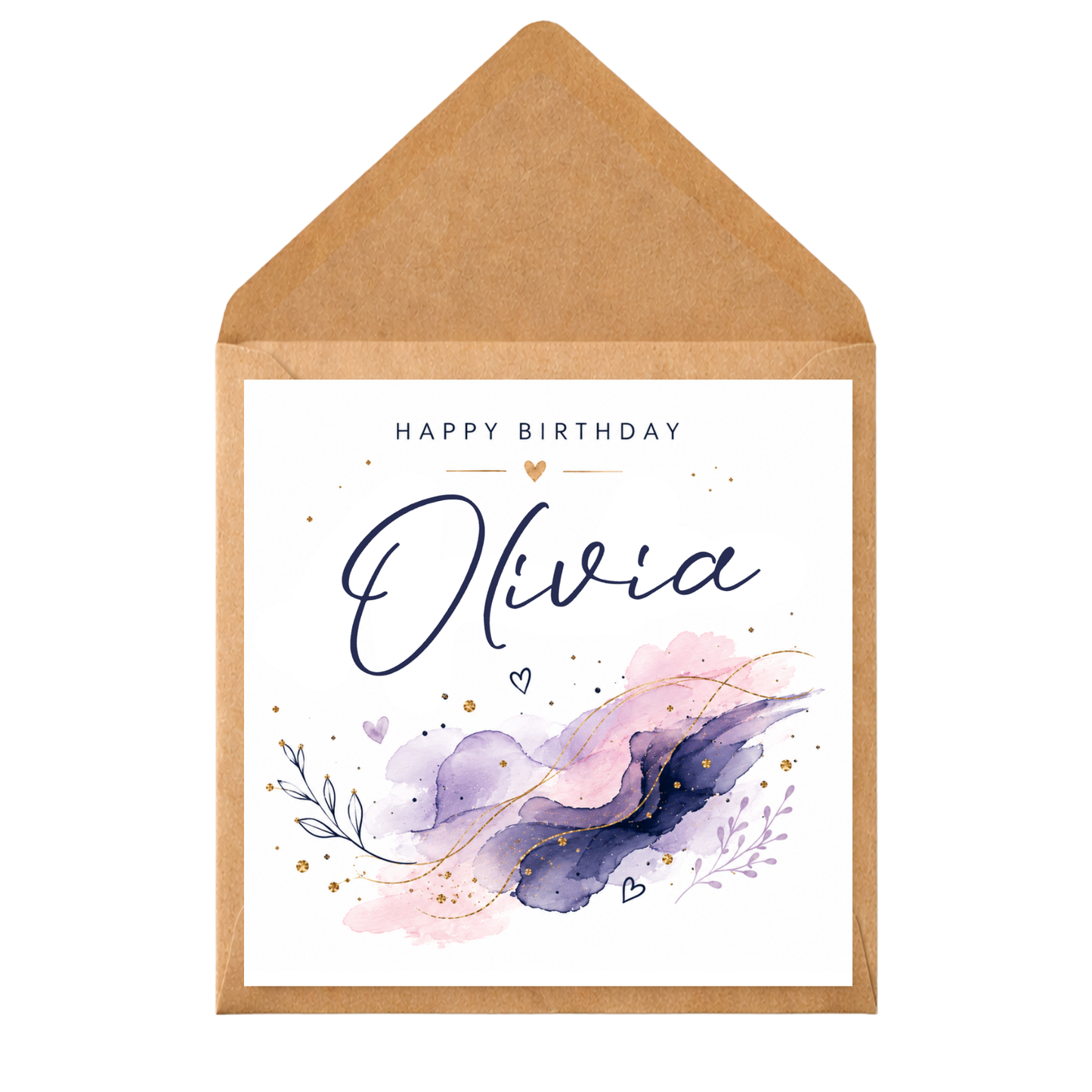Personalised Watercolour Birthday Card | Custom Name Birthday Card for Her | Elegant Pink & Purple Floral Card | Daughter Sister Friend Mum Birthday