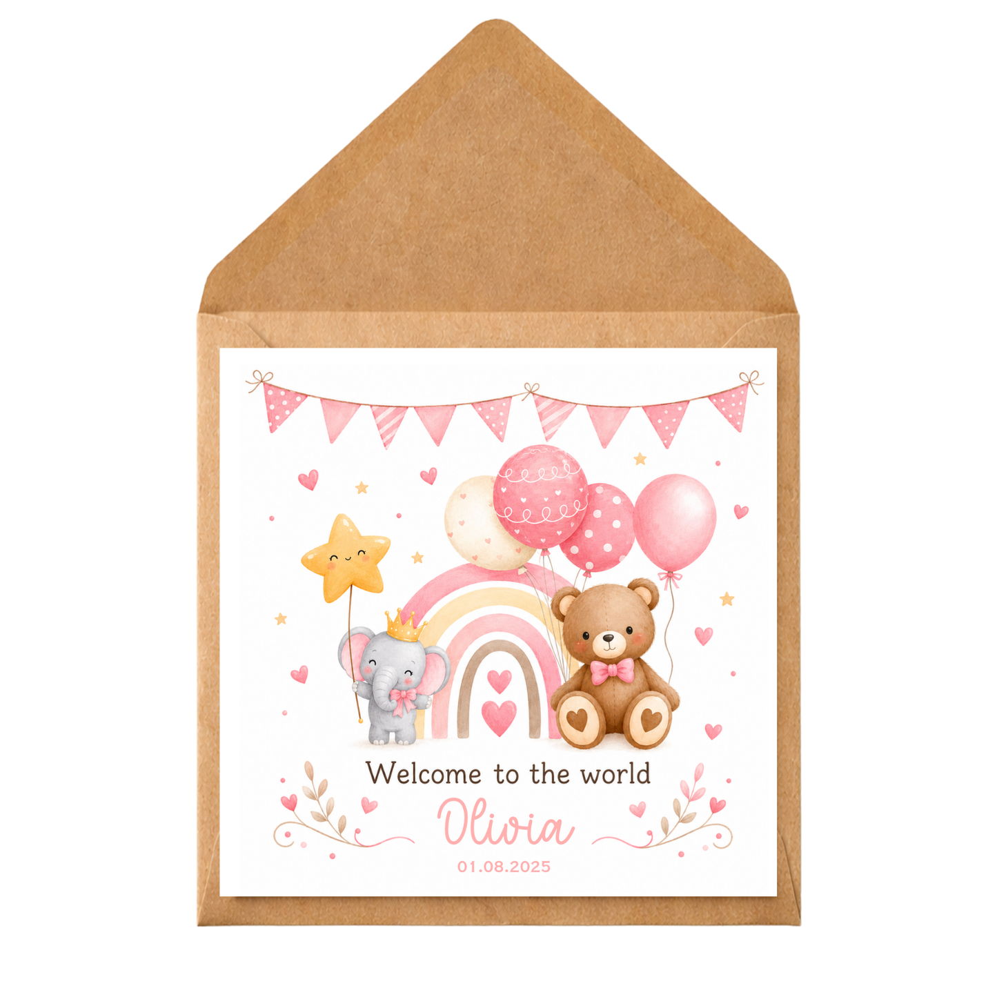 Personalised New Baby Girl Card: Welcome to the World