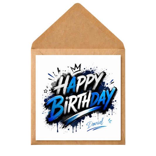 Personalised Graffiti Birthday Card for Boys, Custom Name Birthday Card, Blue Street Art Card, Cool Teen Birthday Card