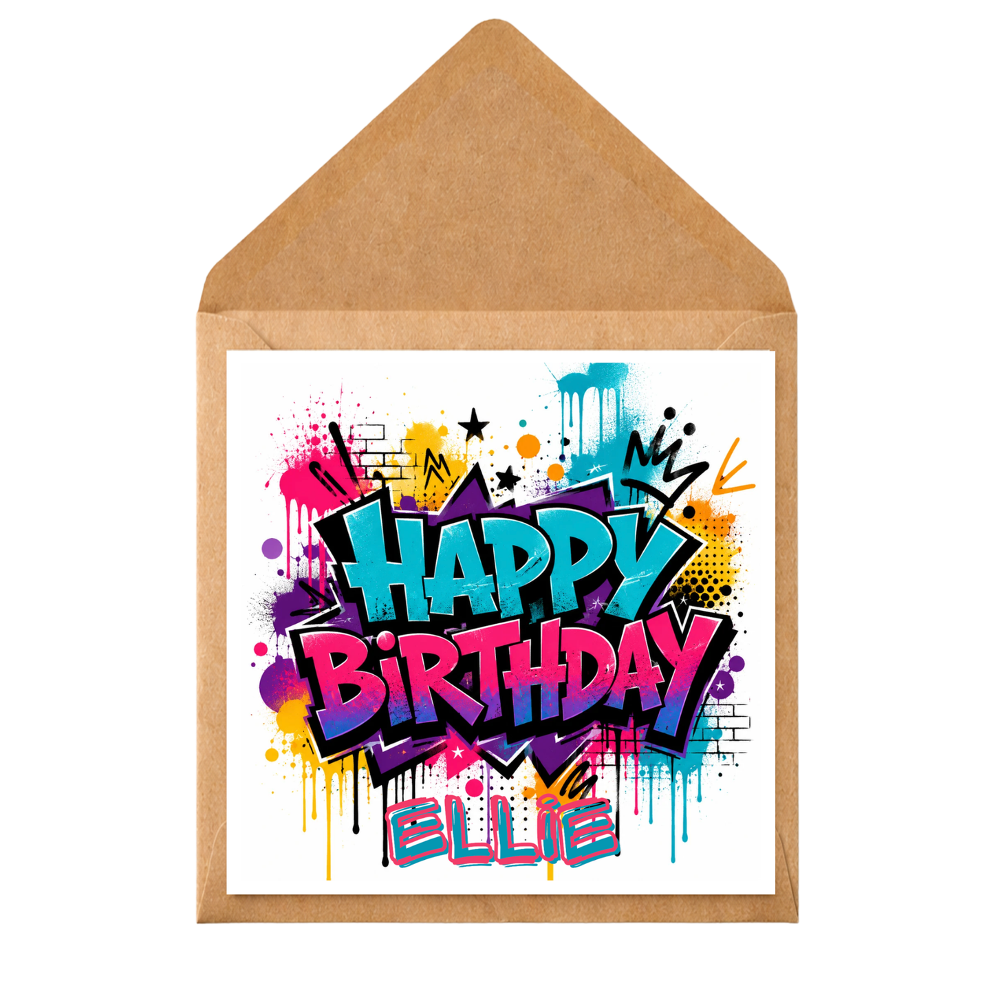 Personalised Graffiti Birthday Card for Girls, Custom Name Birthday Card, Pink Street Art Card, Cool Teen Birthday Card