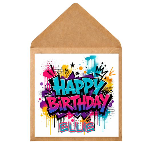 Personalised Graffiti Birthday Card for Girls, Custom Name Birthday Card, Pink Street Art Card, Cool Teen Birthday Card
