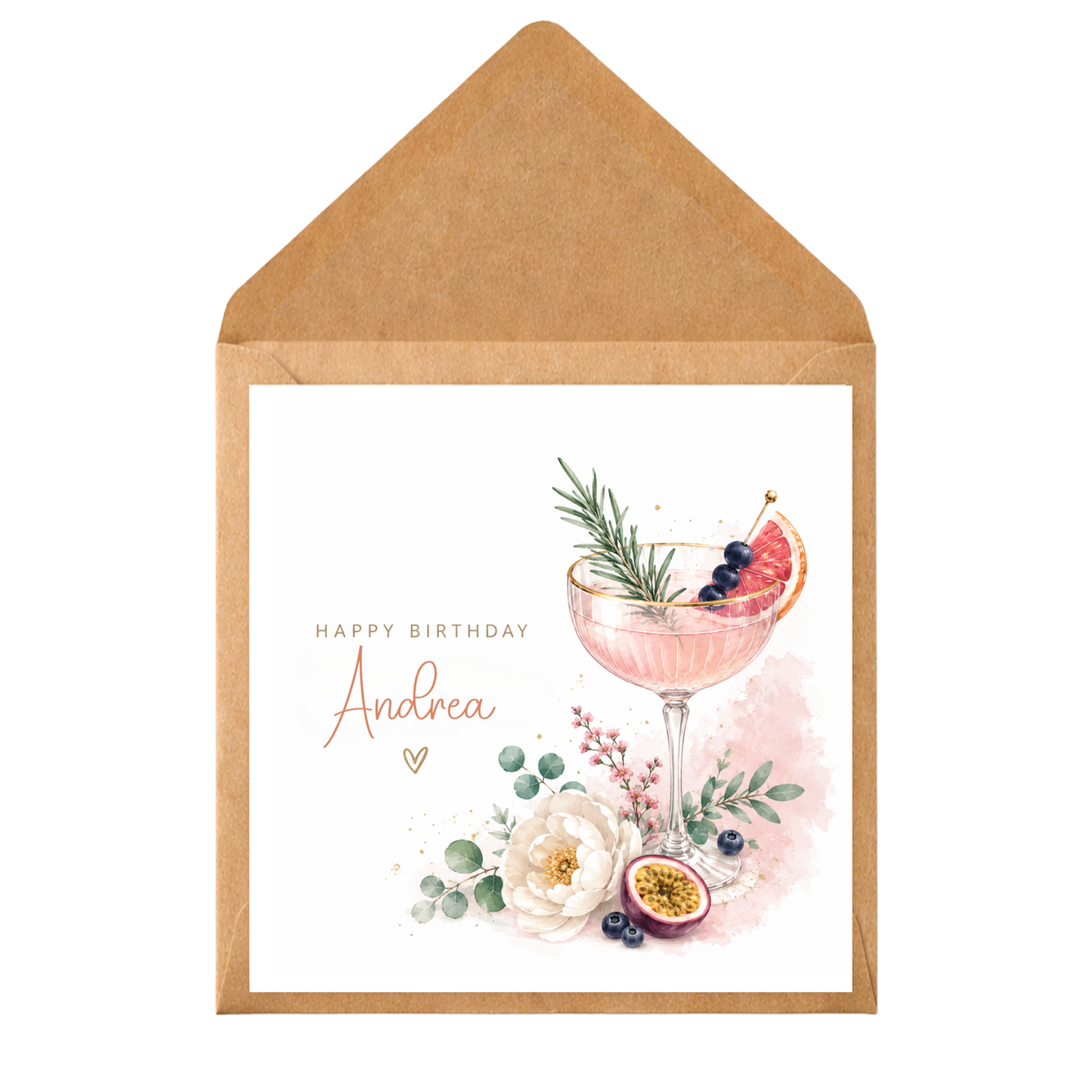 Personalised Pink Cocktail Birthday Card | Custom Name Birthday Card for Her | Gin Cocktail Card | Female Birthday Card
