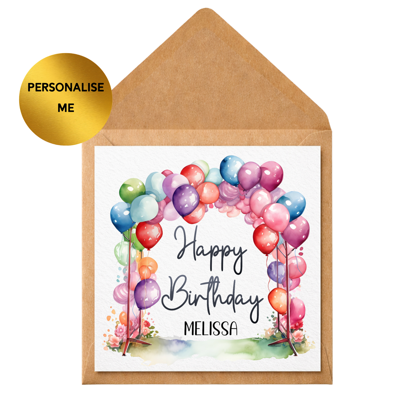 Personalised Birthday Card Any Name | Balloon Arch Birthday Card | Colourful Happy Birthday Card | Custom Name Card | Birthday Card for Her Him Kids