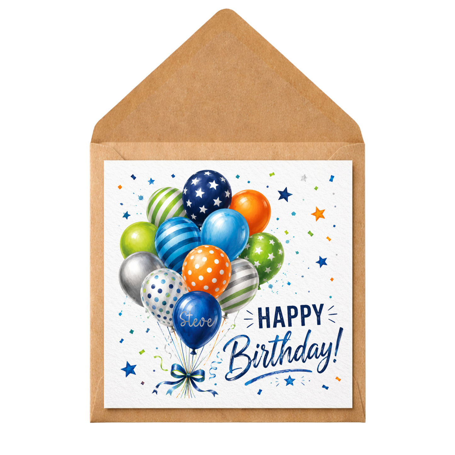 Personalised Balloon Bouquet Birthday Card for Him | Colourful Balloon Birthday Card | Custom Name Birthday Card | Male Birthday Greeting Card