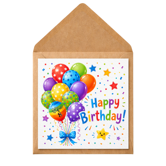 Personalised Balloon Bouquet Birthday Card | Colourful Kids Birthday Card | Custom Name & Age Card | Bright Balloon Birthday Greeting