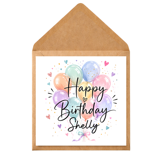Pastel Balloon Birthday Card | Personalised Birthday Card for Her | Cute Watercolour Birthday Balloons | Custom Name Birthday Card