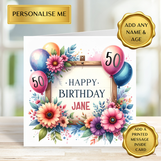 Personalised Birthday Card with Name & Age | Floral Birthday Card | Custom Age Birthday Card | Milestone Birthday Card | Any Age Card