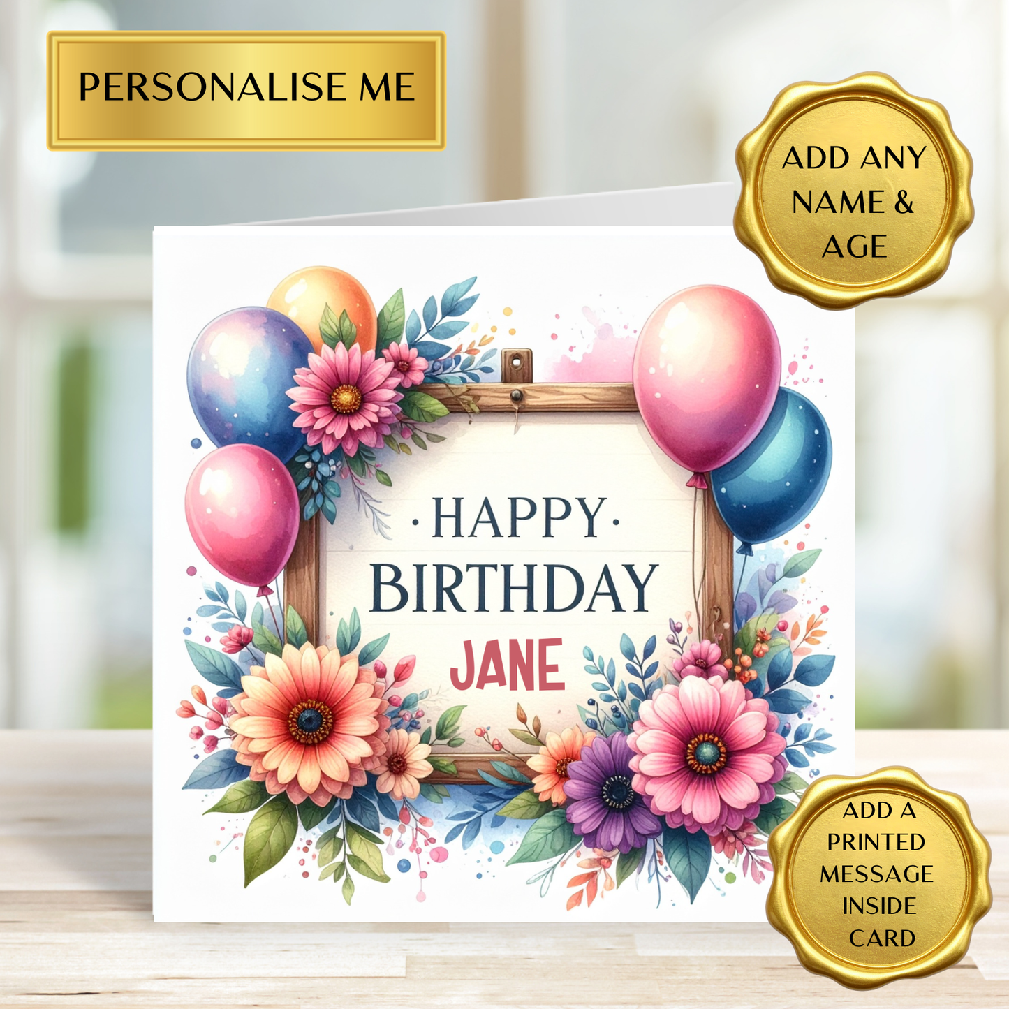 Personalised Birthday Card with Name & Age | Floral Birthday Card | Custom Age Birthday Card | Milestone Birthday Card | Any Age Card