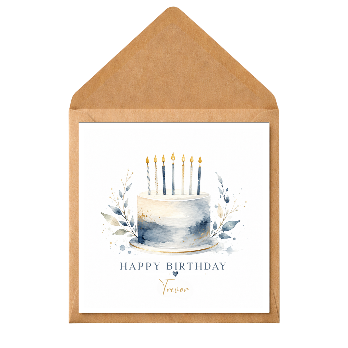 Personalised Birthday Card for Him, Blue Birthday Cake Card, Custom Name Birthday Card, Husband Son Dad Grandad Birthday
