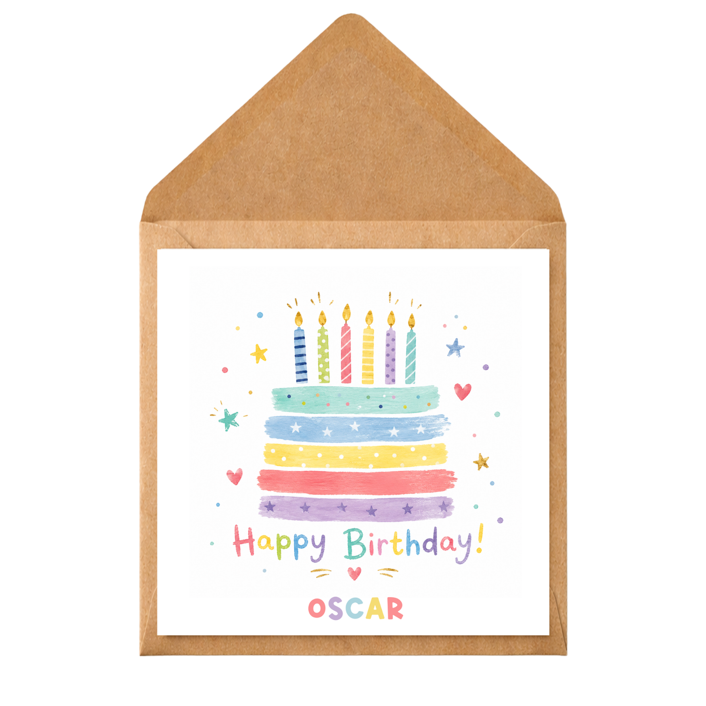 Personalised Rainbow Birthday Card for Kids | Cute Watercolour Birthday Cake Card | Custom Name Birthday Card for Child | Colourful Birthday Card