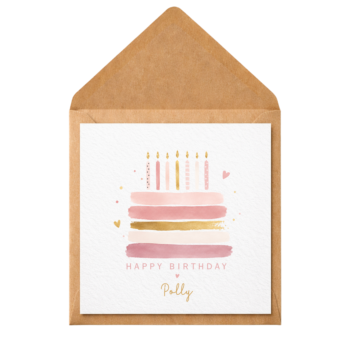 Personalised Pink Birthday Cake Card | Custom Name Birthday Card for Her | Elegant Watercolour Cake Greeting Card | Any Age Birthday Card