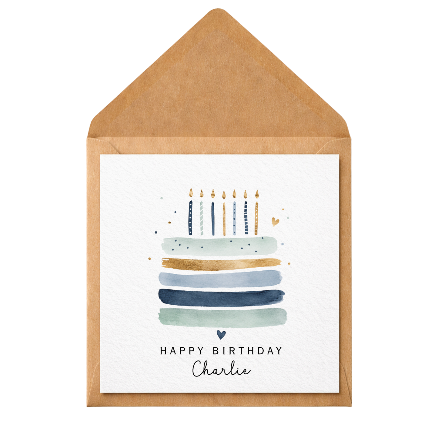Personalised Birthday Card for Him | Watercolour Cake Birthday Card | Custom Name Birthday Card | Modern Blue Birthday Card | Any Age Card