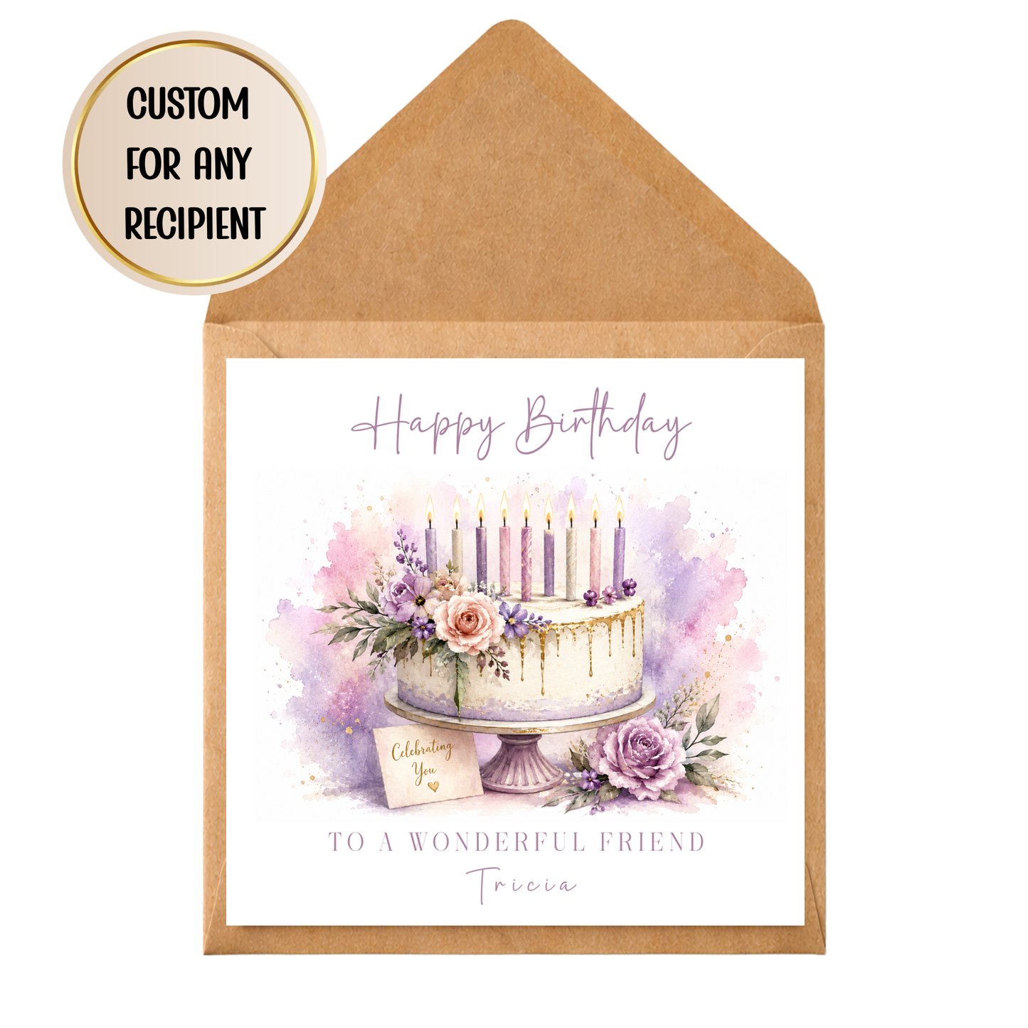 Personalised Birthday Cake Card for Her | Custom Any Recipient Birthday Card | Mum Nan Auntie Friend Birthday Card