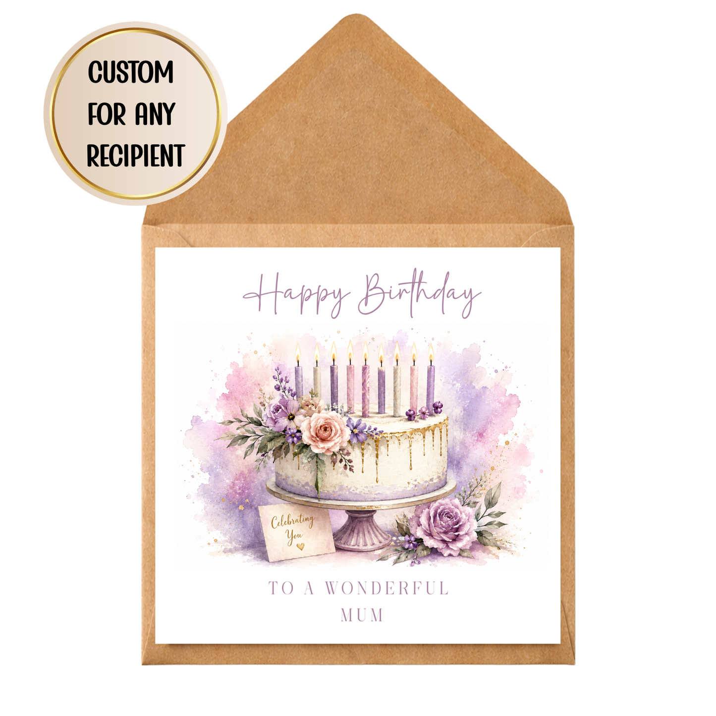 Personalised Birthday Cake Card for Her | Custom Any Recipient Birthday Card | Mum Nan Auntie Friend Birthday Card