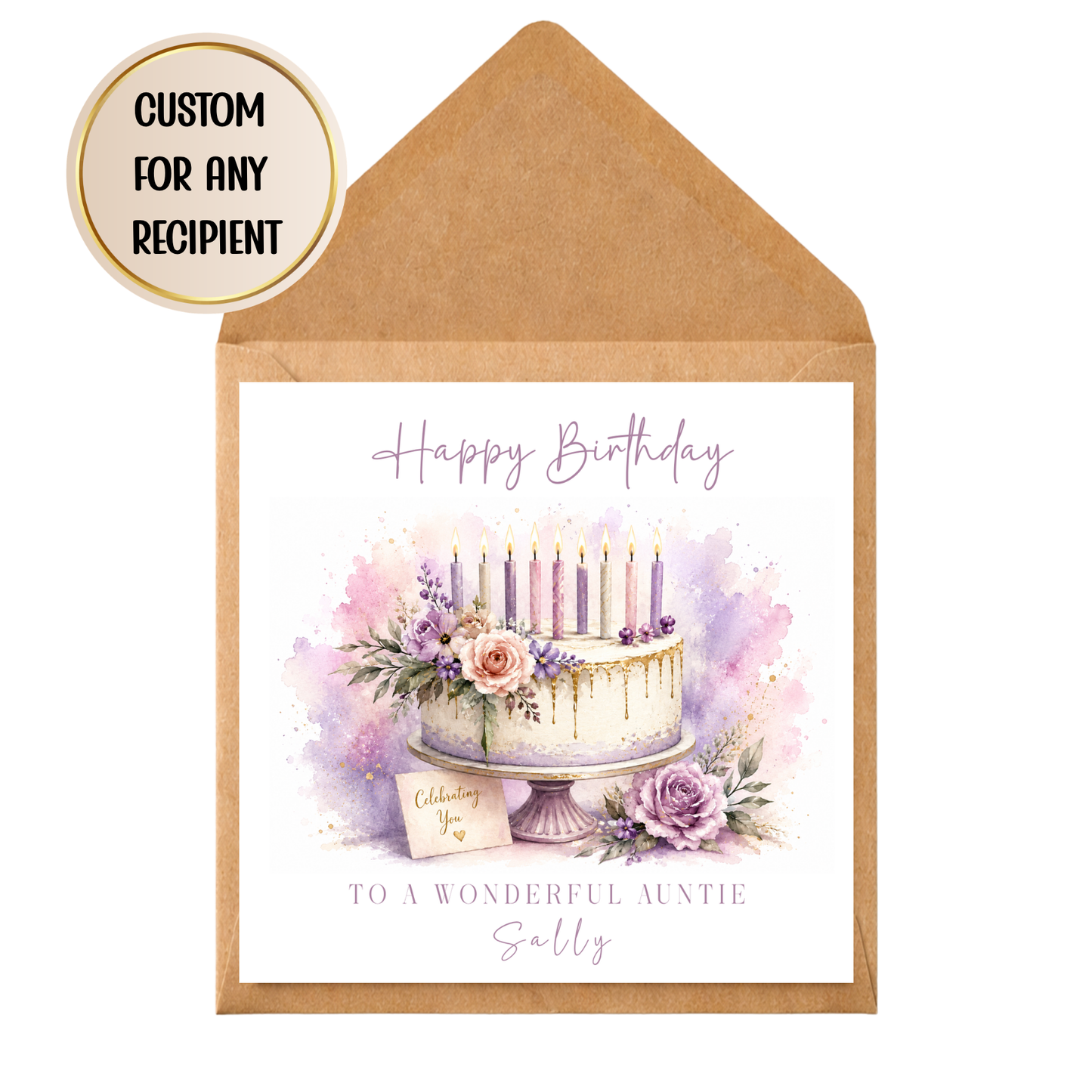 Personalised Birthday Cake Card for Her | Custom Any Recipient Birthday Card | Mum Nan Auntie Friend Birthday Card