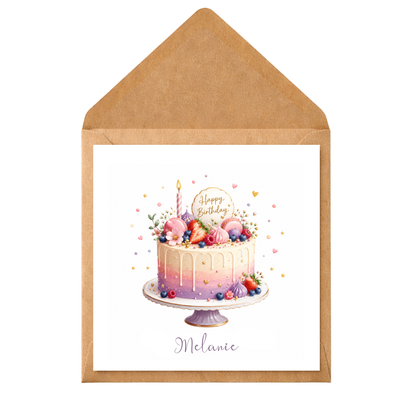 Personalised Birthday Cake Card | Custom Name Birthday Card | Luxury Watercolour Cake Greeting Card | Female Birthday Card | Mum Sister Friend Daughter