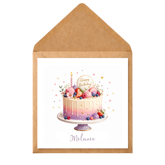 Personalised Birthday Cake Card | Custom Name Birthday Card | Luxury Watercolour Cake Greeting Card | Female Birthday Card | Mum Sister Friend Daughter
