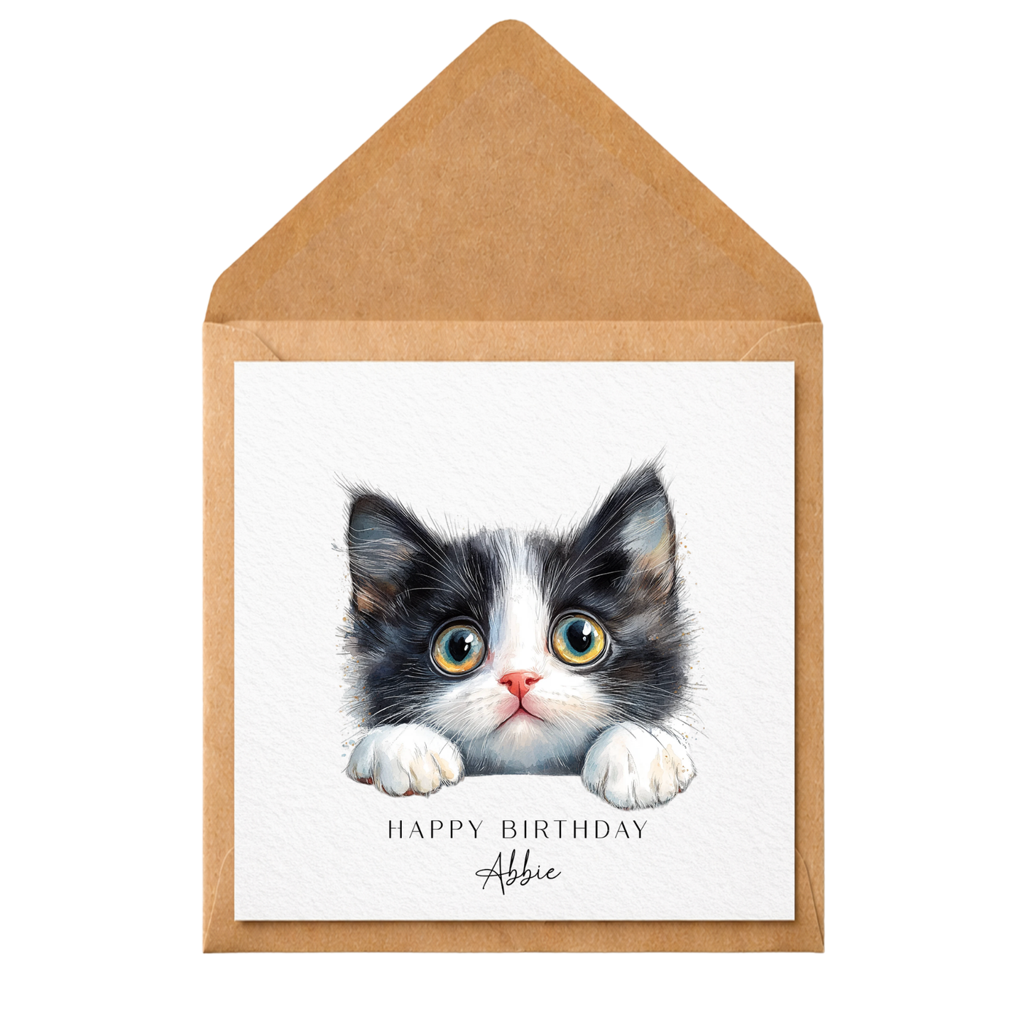 Personalised Cat Birthday Card – Cute Kitten Birthday Card – Custom Pet Greeting Card – Cat Lover Birthday Card – Watercolour Cat Card