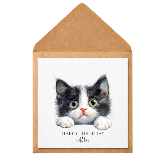 Personalised Cat Birthday Card – Cute Kitten Birthday Card – Custom Pet Greeting Card – Cat Lover Birthday Card – Watercolour Cat Card