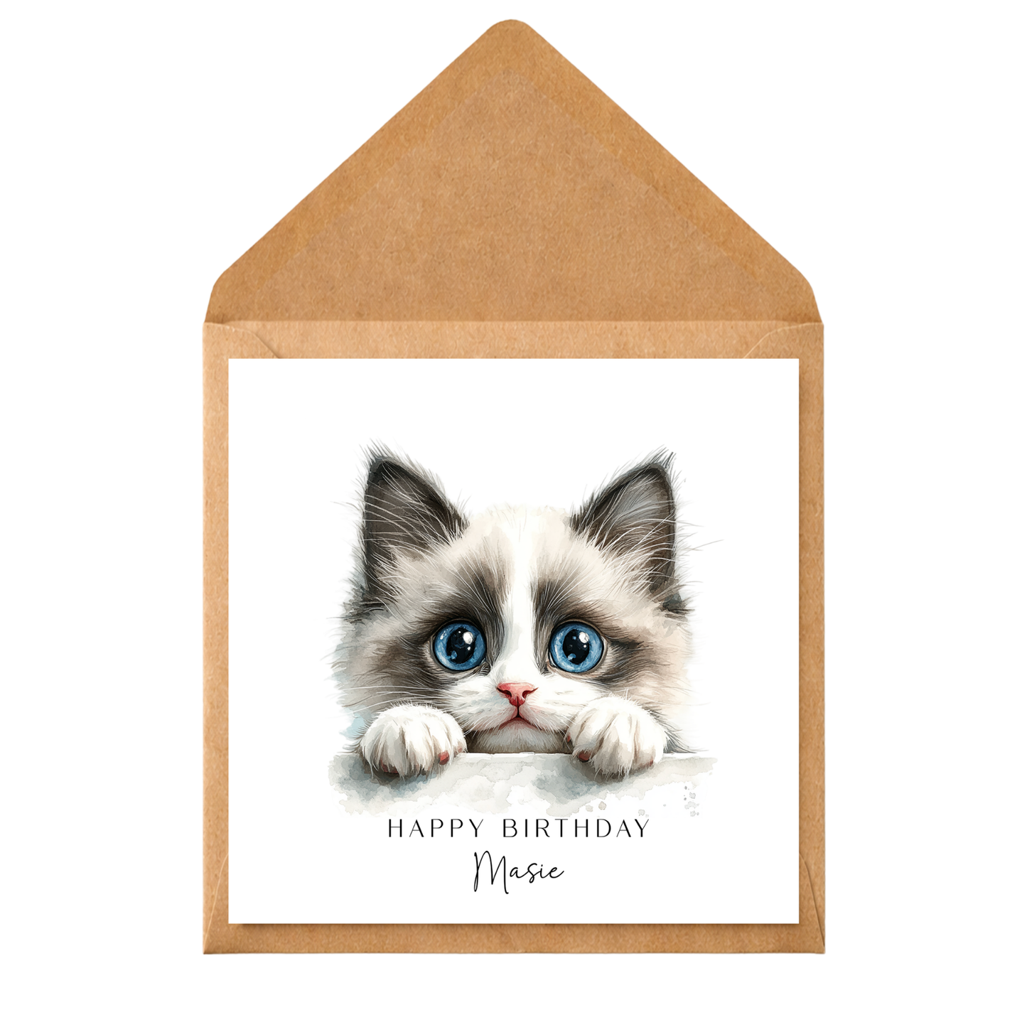 Personalised Cat Birthday Card – Cute Kitten Birthday Card – Custom Pet Greeting Card – Cat Lover Birthday Card – Watercolour Cat Card