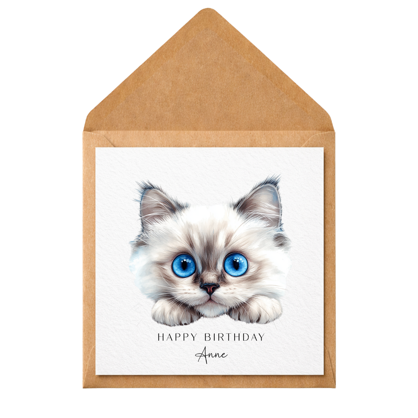Personalised Cat Birthday Card – Cute Kitten Birthday Card – Custom Pet Greeting Card – Cat Lover Birthday Card – Watercolour Cat Card
