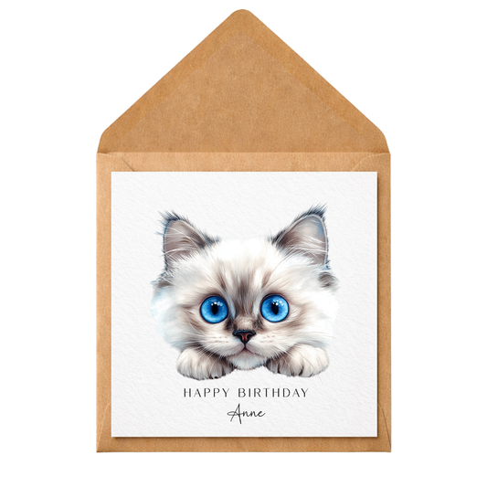 Personalised Cat Birthday Card – Cute Kitten Birthday Card – Custom Pet Greeting Card – Cat Lover Birthday Card – Watercolour Cat Card