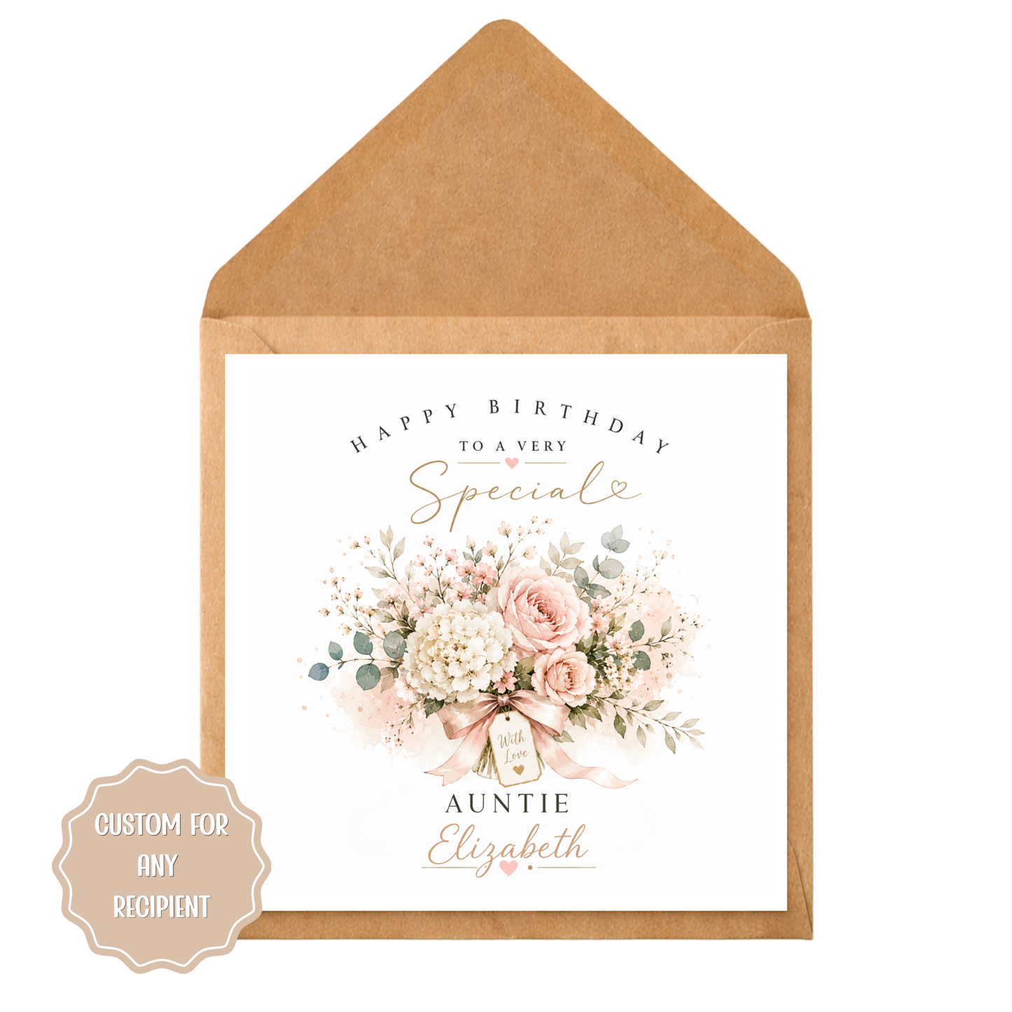 Personalised Birthday Card for Her | Custom Floral Birthday Card | Elegant Watercolour Flowers | Any Recipient | Any Name | Luxury Card