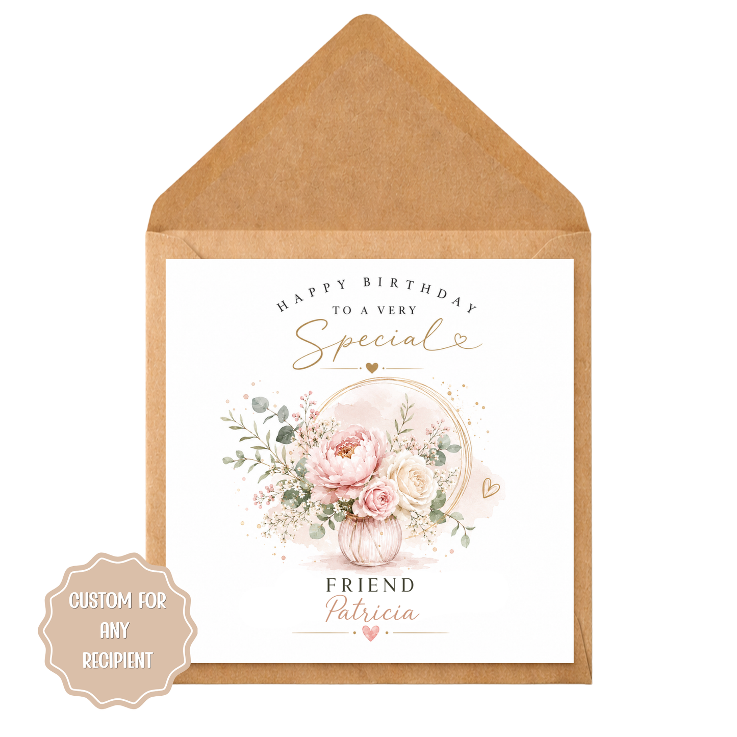 Personalised Birthday Card for Her | Custom Floral Birthday Card | Elegant Watercolour Flowers | Any Recipient | Any Name | Luxury Card