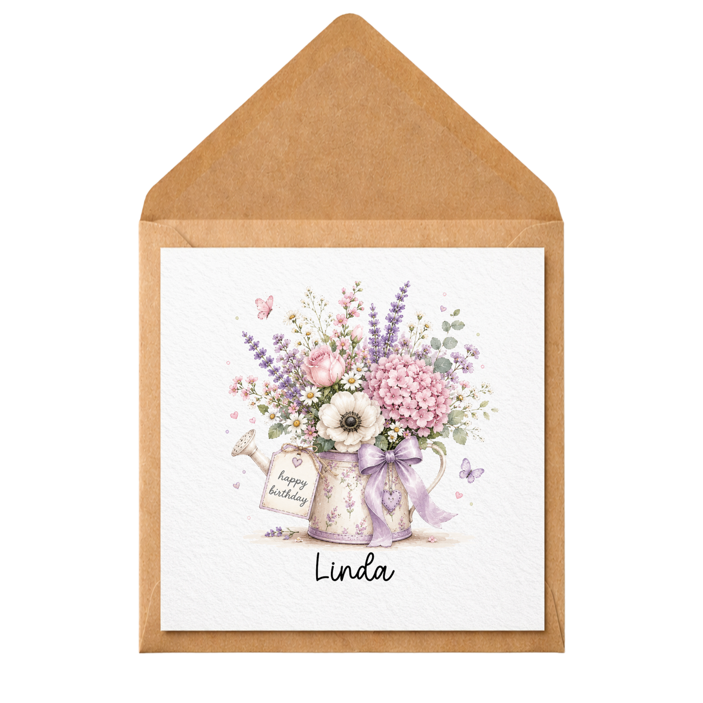 Personalised Birthday Card for Her | Floral Watering Can Birthday Card | Custom Name Card | Watercolour Flowers Card | Mum Nan Friend Sister