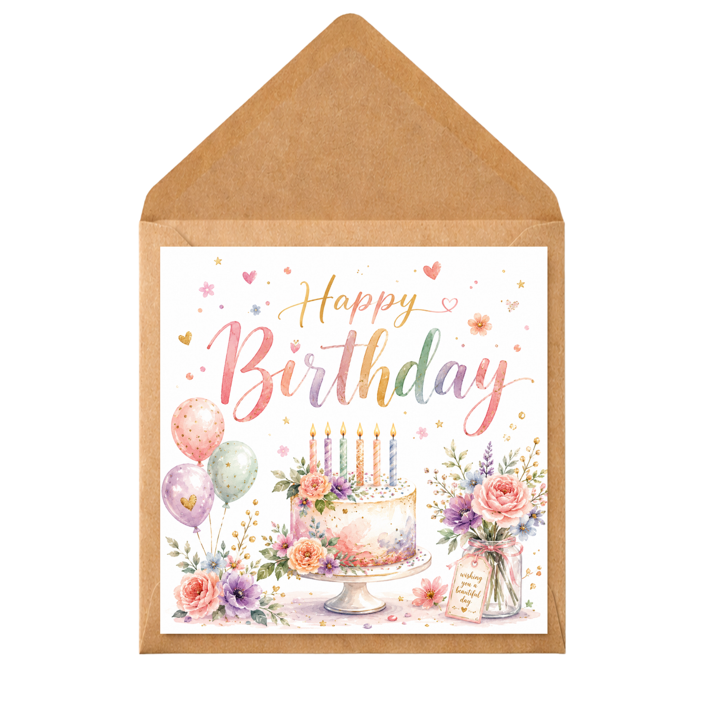 Personalised Floral Birthday Card for Her | Elegant Watercolour Birthday Cake Card | Mum, Nan, Sister, Friend, Wife Birthday Card