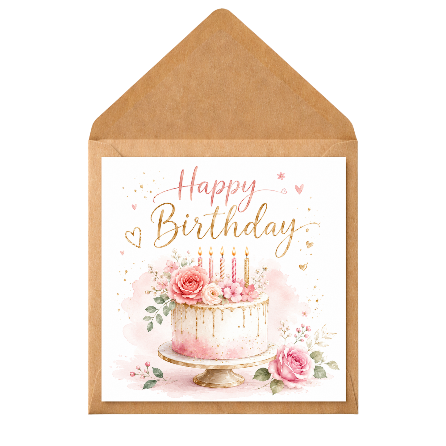 Personalised Floral Birthday Card for Her | Elegant Watercolour Birthday Cake Card | Mum, Nan, Sister, Friend, Wife Birthday Card