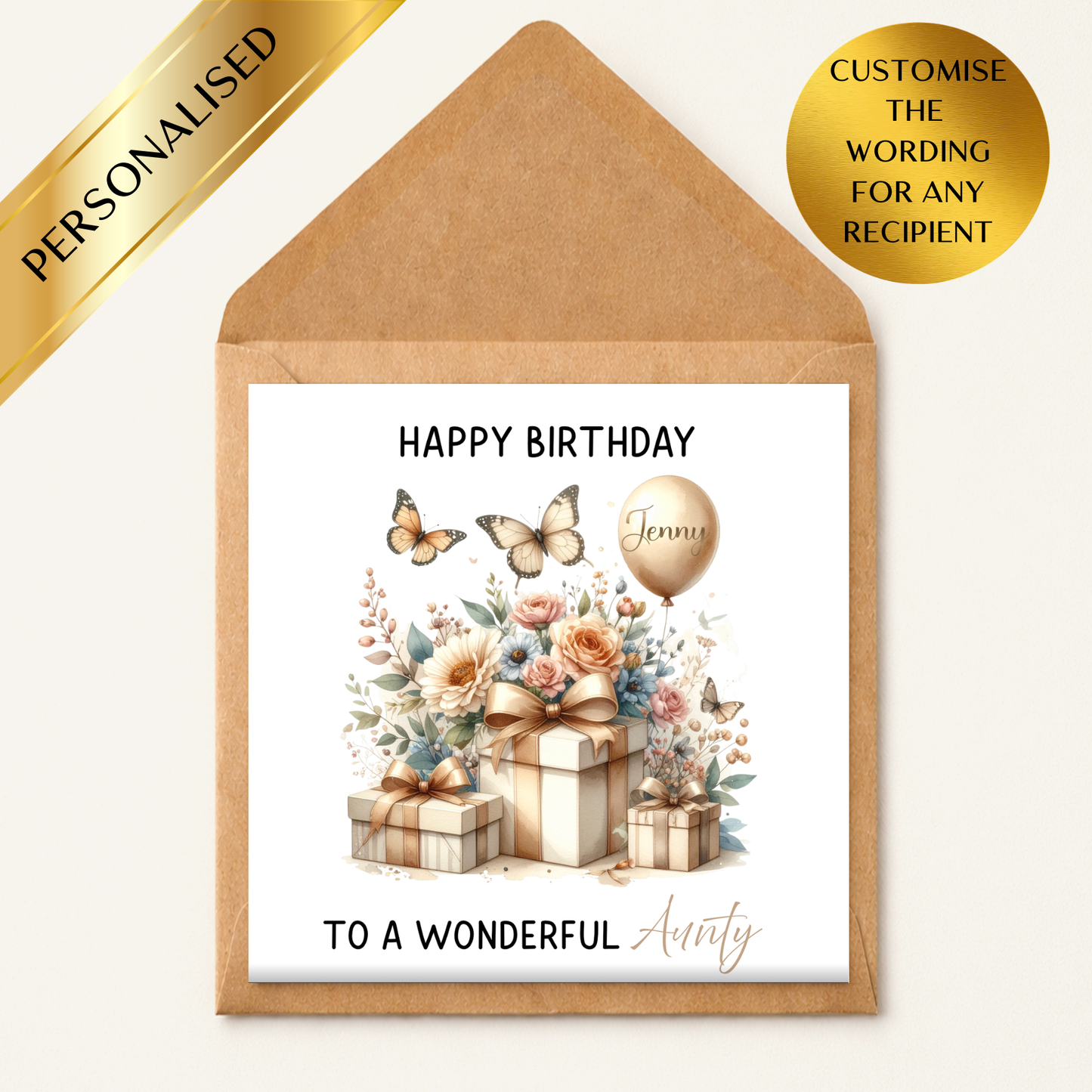 Personalised Birthday Card For Her, Custom Name Birthday Card, Friend Sister Auntie Birthday Card, Elegant Floral Birthday Card, Luxury Gift Card
