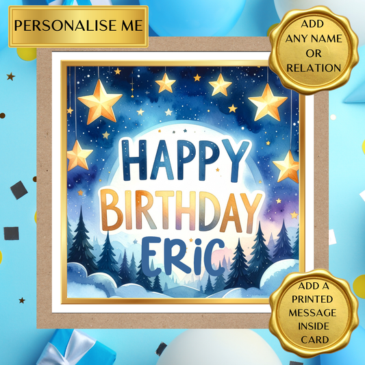 Personalised Birthday Card – Any Name & Relation – Celestial Stars Birthday Card – Custom Birthday Card For Him Her – Printed Inside Option