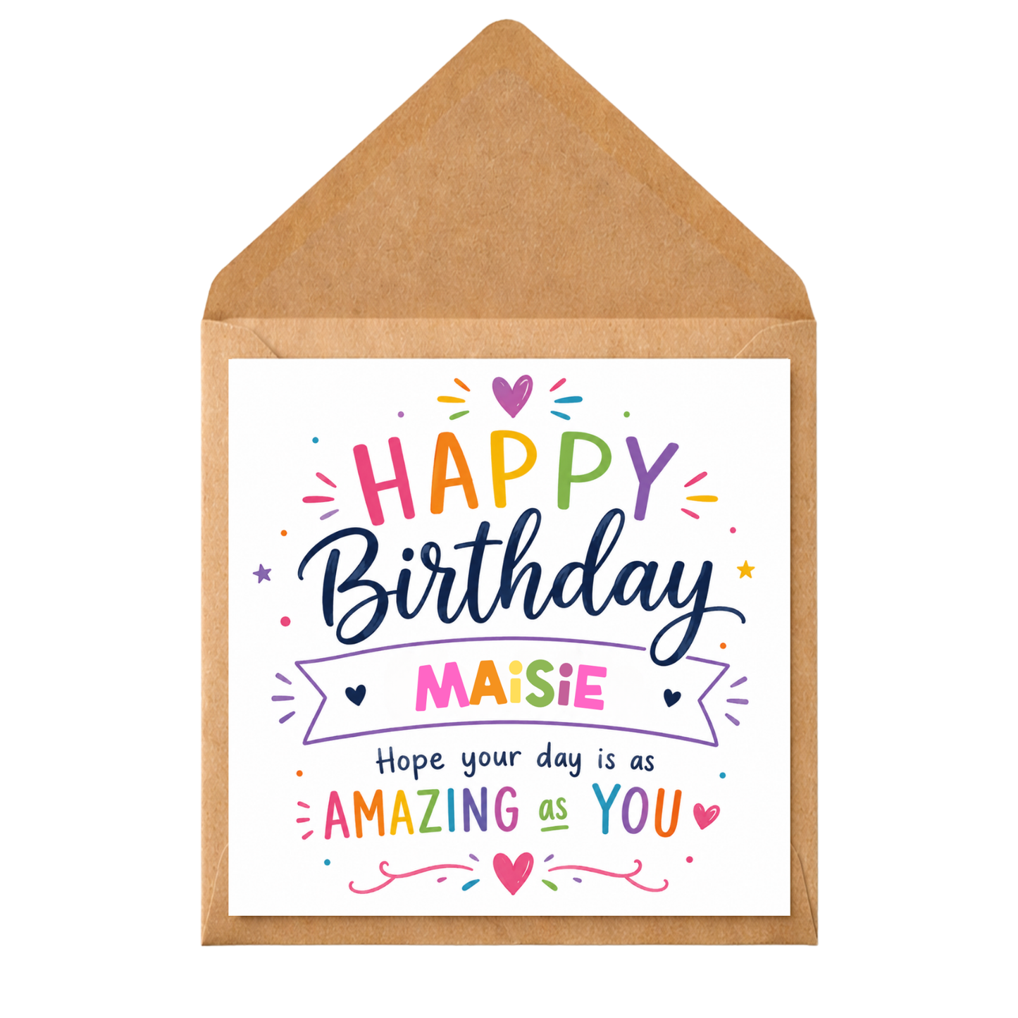 Personalised Happy Birthday Card – Colourful Custom Name Birthday Card for Her, Daughter, Granddaughter, Friend, Sister