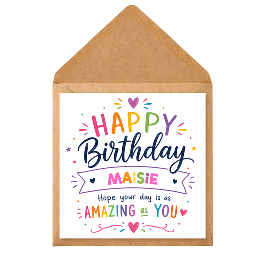 Personalised Happy Birthday Card – Colourful Custom Name Birthday Card for Her, Daughter, Granddaughter, Friend, Sister