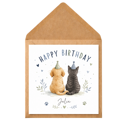 Personalised Cat Birthday Card | Custom Name Birthday CaPersonalised Dog & Cat Birthday Card | Custom Pet Birthday Card | Cute Watercolour Animal Birthday Card | Dog Lover Card | Cat Lover Gift