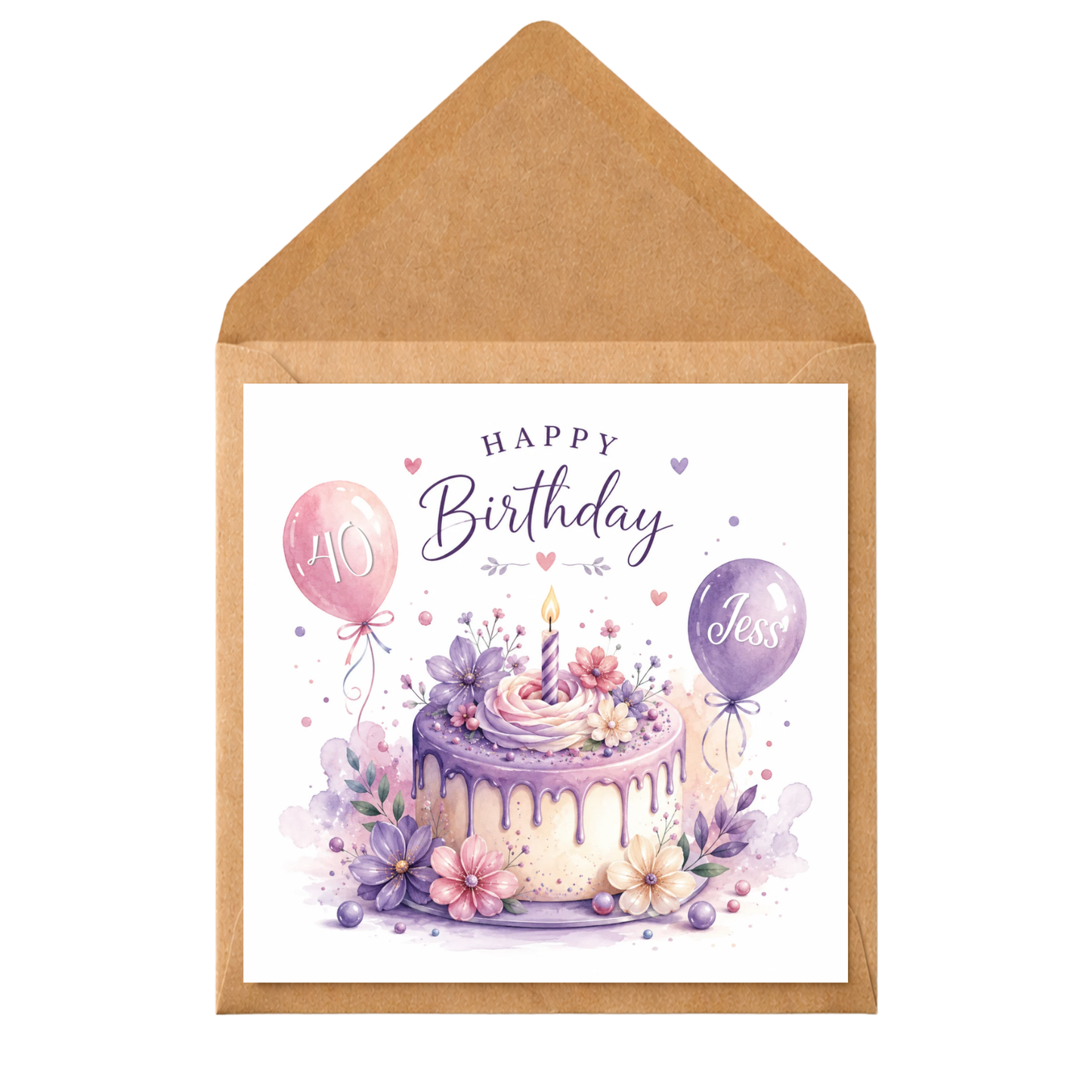 Personalised Birthday Card Any Age | Custom Name & Age Birthday Card for Her | Watercolour Cake Birthday Card Mum Sister Friend