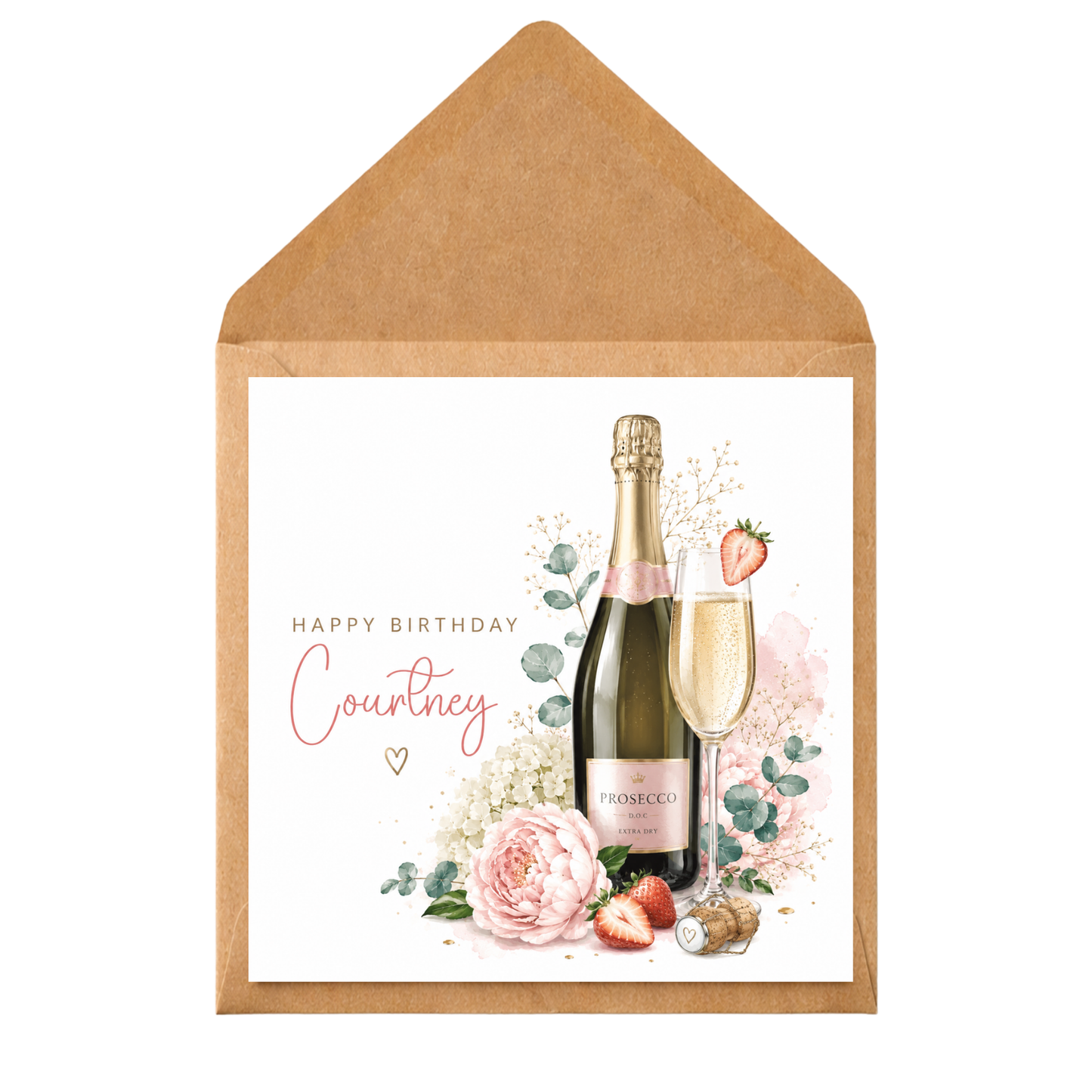 Personalised Prosecco Birthday Card for Her | Custom Name Birthday Card | Champagne & Flowers Birthday Card | Friend Sister Mum Wife Card